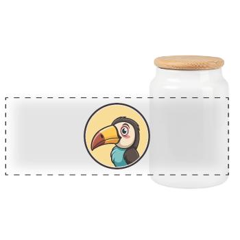 Toucan Kawaii Dessin animé Personnage Animal Animal Visage - Boîte à biscuits avec couvercle en bois - blanc - Devant