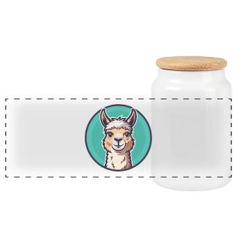 Alpaga Kawaii Dessin animé Personnage Animal Visage D’animal - Boîte à biscuits avec couvercle en bois - blanc - Devant
