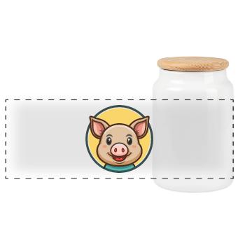 Pig Kawaii Cartoon Character Animal Pet Face - Panoramic Cookie Jar with Wooden Lid - white - Front