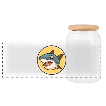 requin kawaii dessin animé personnage animal visage d’animal - Boîte à biscuits avec couvercle en bois - blanc - Devant