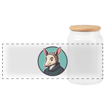 Armadillo Kawaii Cartoon Character Animal Pet Face - Panoramic Cookie Jar with Wooden Lid - white - Front