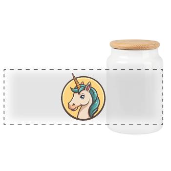 Licorne Kawaii Dessin animé Personnage Animal Animal Visage - Boîte à biscuits avec couvercle en bois - blanc - Devant