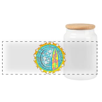 Surfboard and moon motifs on water - Panoramic Cookie Jar with Wooden Lid - white - Front