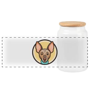 Amerikanischer haarloser Terrier, Hunderasse, Cartoon, Kawaii - Panorama Keksdose mit Holzdeckel - Weiß - Vorne