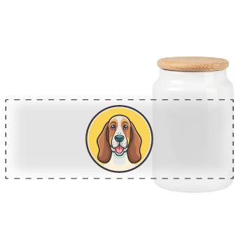 Basset Hound Hunderasse Cartoon Kawaii Clipart Haustier - Panorama Keksdose mit Holzdeckel - Weiß - Vorne
