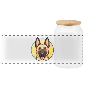 Belgische Malinois Hunderasse Cartoon Kawaii Clipart - Panorama Keksdose mit Holzdeckel - Weiß - Vorne