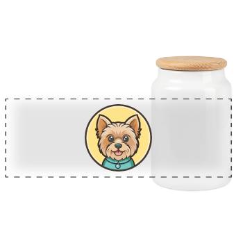 Bichon Yorkie Chien Race Dessin animé Kawaii Clipart Animal de compagnie - Boîte à biscuits avec couvercle en bois - blanc - Devant