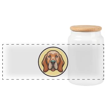 Chien de race Bloodhound Dessin animé Kawaii Clipart Animal - Boîte à biscuits avec couvercle en bois - blanc - Devant