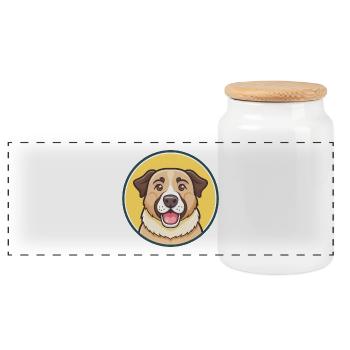 Central Asian Shepherd Dog Breed Cartoon Kawaii - Panoramic Cookie Jar with Wooden Lid - white - Front