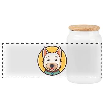 English White Terrier Dog Breed Cartoon Kawaii Pet - Panoramic Cookie Jar with Wooden Lid - white - Front