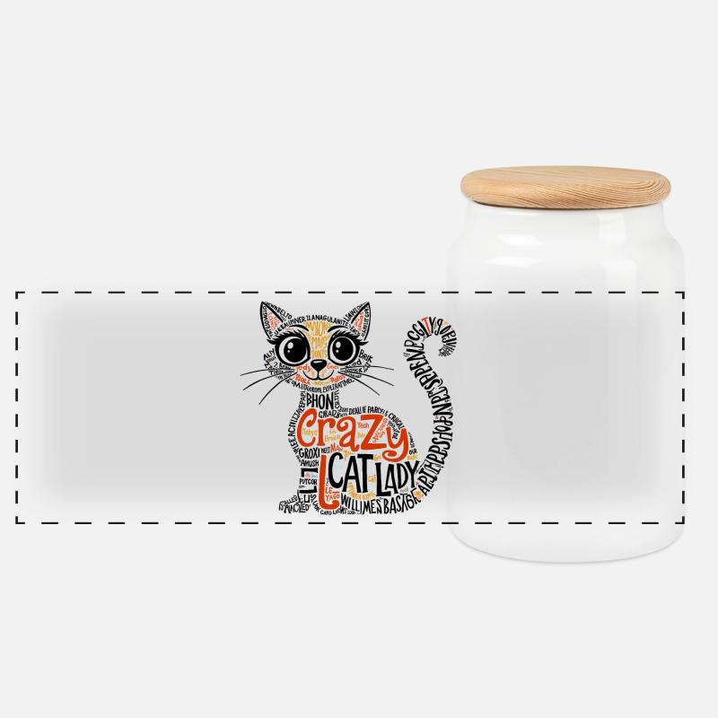 Crazy Cat Lady, Typografie, Kunst des Textes - Panorama Keksdose mit Holzdeckel - Weiß