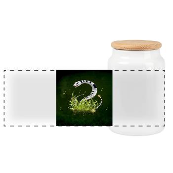 The piano snake in the tall grass. - Panoramic Cookie Jar with Wooden Lid - white - Front