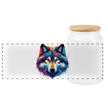 Wolf - Panorama Keksdose mit Holzdeckel - Weiß - Vorne