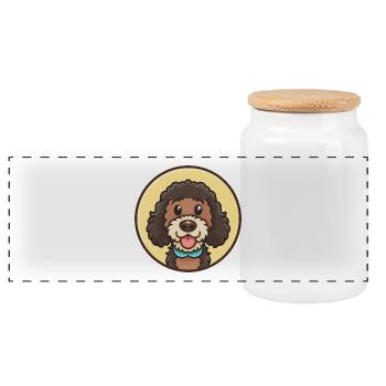 Friesische Wasser Hund Rasse Cartoon Kawaii Clipart Haustier - Panorama Keksdose mit Holzdeckel - Weiß - Vorne