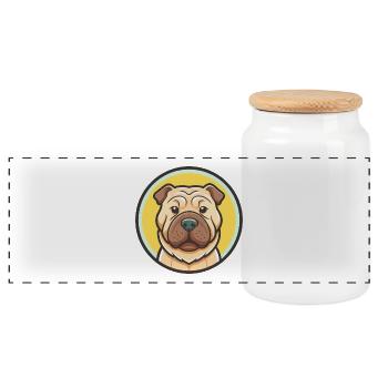 Miniatur Shar Pei Hunderasse Karikatur Kawaii - Panorama Keksdose mit Holzdeckel - Weiß - Vorne