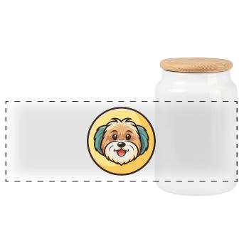 Race de chien havanais Dessin animé coloré Kawaii Clipart - Boîte à biscuits avec couvercle en bois - blanc - Devant