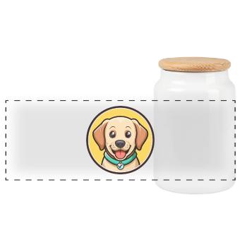 Labradinger Dog Breed Funny Cartoon Kawaii Clipart - Panoramic Cookie Jar with Wooden Lid - white - Front