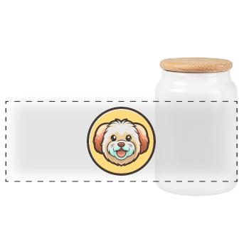 Maltese Dog Breed Cartoon Character Kawaii Clipart - Panoramic Cookie Jar with Wooden Lid - white - Front