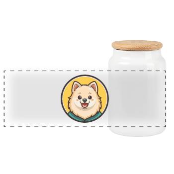 Japanische Spitz Hunderasse Cartoon Kawaii Clipart - Panorama Keksdose mit Holzdeckel - Weiß - Vorne
