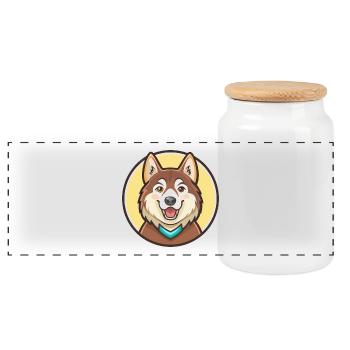 Kamchatka Sled Dog Breed Cartoon Kawaii Clipart - Panoramic Cookie Jar with Wooden Lid - white - Front