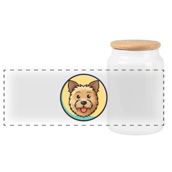 Norfolk Terrier Dog Breed Cartoon Kawaii Clipart - Panoramic Cookie Jar with Wooden Lid - white - Front