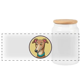 Old Croatian Sighthound Dog Breed Cartoon Kawaii - Panoramic Cookie Jar with Wooden Lid - white - Front