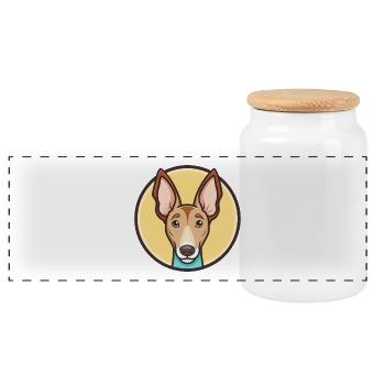 Podenco Canario Hunderasse Cartoon Kawaii Clipart - Panorama Keksdose mit Holzdeckel - Weiß - Vorne