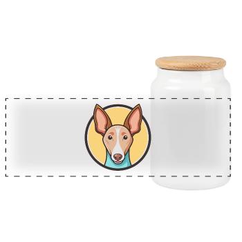Podenco Andaluz Hunderasse Cartoon Kawaii Clipart - Panorama Keksdose mit Holzdeckel - Weiß - Vorne