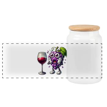 Funny wine grape design - Panoramic Cookie Jar with Wooden Lid - white - Front