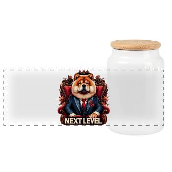 Chow Chow Next Level King's Chair Dog Gift - Panoramic Cookie Jar with Wooden Lid - white - Front