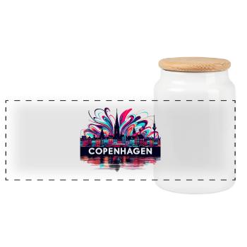 Copenhagen Capital Denmark Gift - Panoramic Cookie Jar with Wooden Lid - white - Front