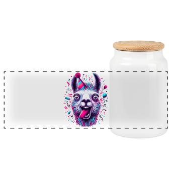 Party Llama Celebrate Gift - Panoramic Cookie Jar with Wooden Lid - white - Front