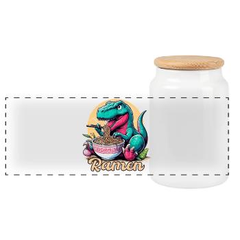 Cute T-Rex Ramen Dinosaur Gift - Panoramic Cookie Jar with Wooden Lid - white - Front