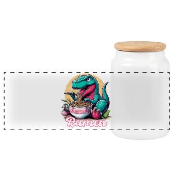 Cute T-Rex Ramen Dinosaur Gift - Panoramic Cookie Jar with Wooden Lid - white - Front