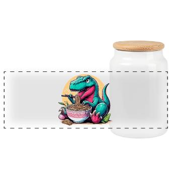 Cute T-Rex Ramen Dino Dinosaur Gift - Panoramic Cookie Jar with Wooden Lid - white - Front
