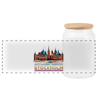 Stockholm Capital Sweden Gift - Panoramic Cookie Jar with Wooden Lid - white - Front