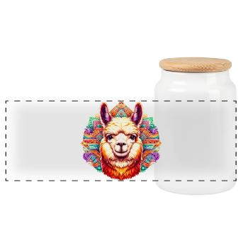 Alpaca - Panoramic Cookie Jar with Wooden Lid - white - Front