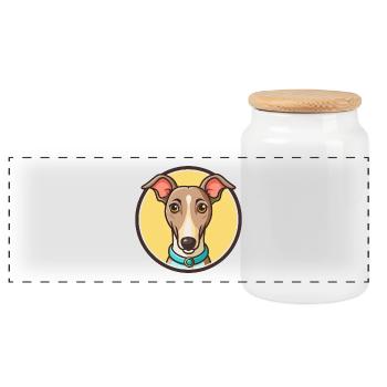 Rampur Greyhound Dog Breed Cartoon Kawaii Clipart - Panoramic Cookie Jar with Wooden Lid - white - Front