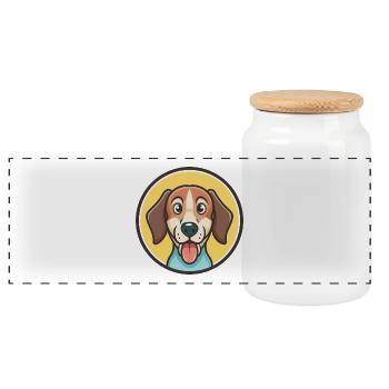 Chien de chasse russe race dessin animé Kawaii Clipart animal de compagnie - Boîte à biscuits avec couvercle en bois - blanc - Devant
