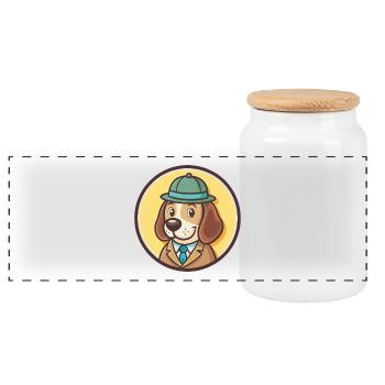 Détective chien chien race dessin animé Kawaii Clipart animal de compagnie - Boîte à biscuits avec couvercle en bois - blanc - Devant