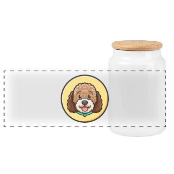 Spanisches Wasser Hund Rasse Cartoon Kawaii Clipart Haustier - Panorama Keksdose mit Holzdeckel - Weiß - Vorne