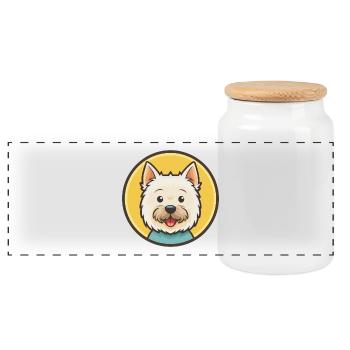 West Highland White Terrier Dog Breed Cartoon Pet - Panoramic Cookie Jar with Wooden Lid - white - Front