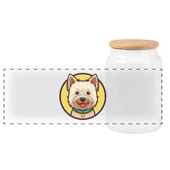 West Highland Terrier Dog Breed Cartoon Kawaii Pet - Panoramic Cookie Jar with Wooden Lid - white - Front