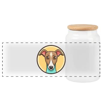 Whippet Hund Rasse Cartoon Figur Kawaii Clipart - Panorama Keksdose mit Holzdeckel - Weiß - Vorne