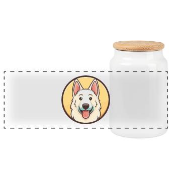 White Shepherd Dog Breed Cartoon Kawaii Clipart - Panoramic Cookie Jar with Wooden Lid - white - Front