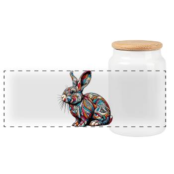 Rabbit - Panoramic Cookie Jar with Wooden Lid - white - Front
