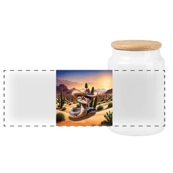 Cute snake with cowboy hat - Panoramic Cookie Jar with Wooden Lid - white - Front
