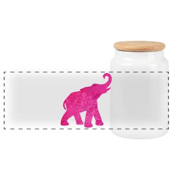 Yoga Pink Elephant Meditation Energy Mandala Decoration - Panoramic Cookie Jar with Wooden Lid - white - Front