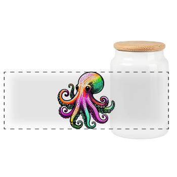 Octopus - Panoramic Cookie Jar with Wooden Lid - white - Front