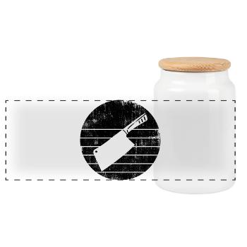 Cleaver Sketch - Panoramic Cookie Jar with Wooden Lid - white - Front